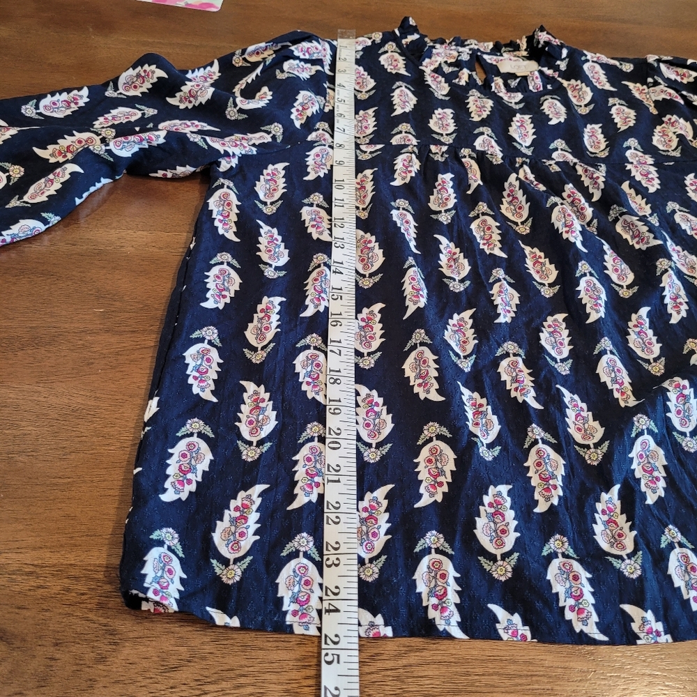 Loft size Large long sleeve navy blue pink paisley flower ladies blouse. - Picture 11 of 14